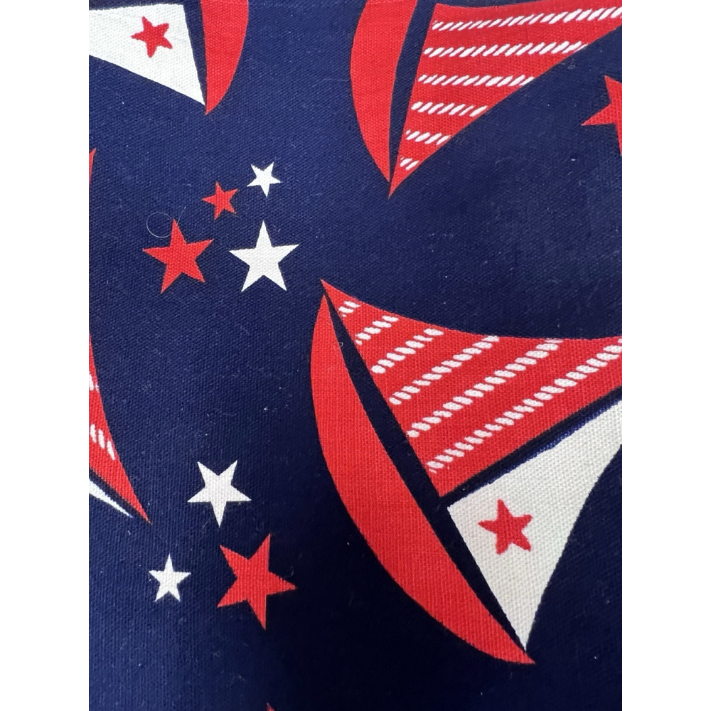 Vintage Nautical Fabric Sailboats Stars Red White Blue 1.5 Yards Upholstery